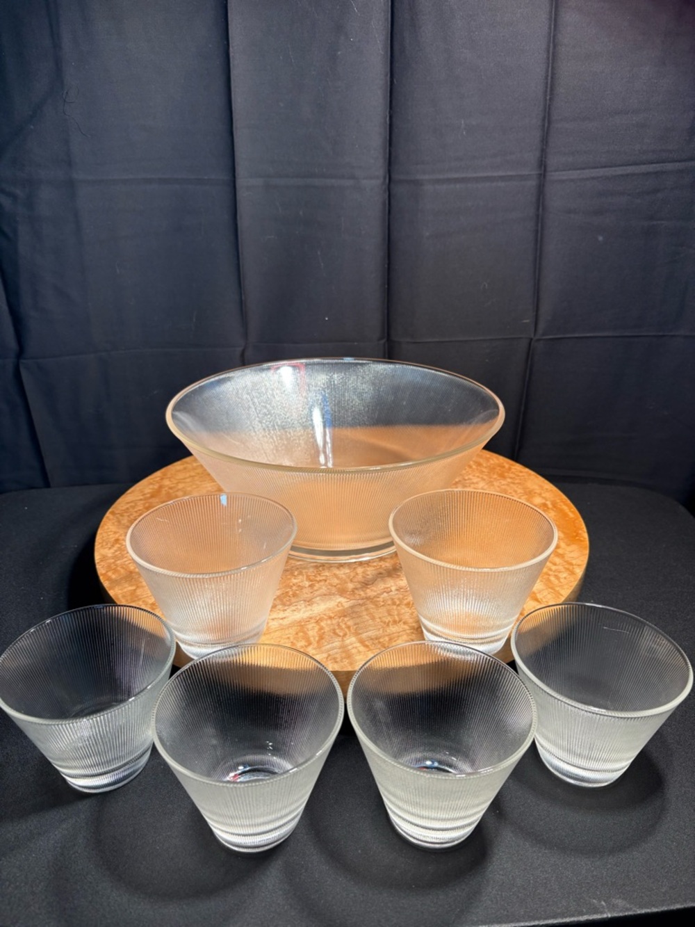 ✨ MCM Vintage Federal Glass "Norse" Ribbed Punch Bowl Set - EXCELLENT ✨